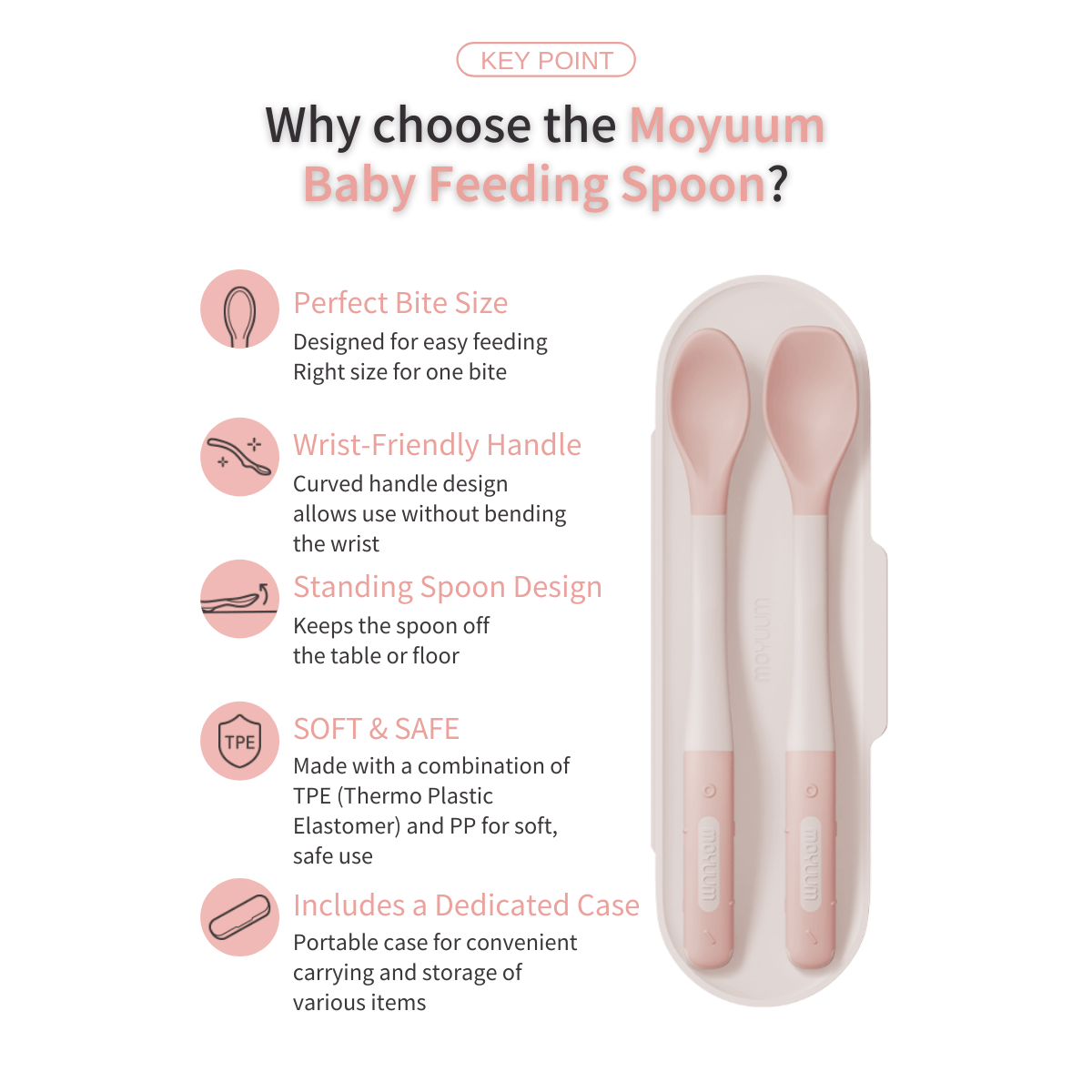 Moyuum Baby Feeding Spoon Set – 2 Pack with Case | Silicone Weaning Spoons - Mamarang